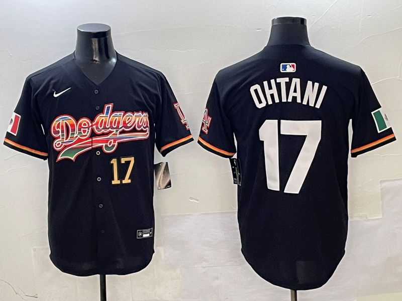 Men Los Angeles Dodgers 17 Ohtani Black rainbow Nike 2025 MLB Jersey style 5